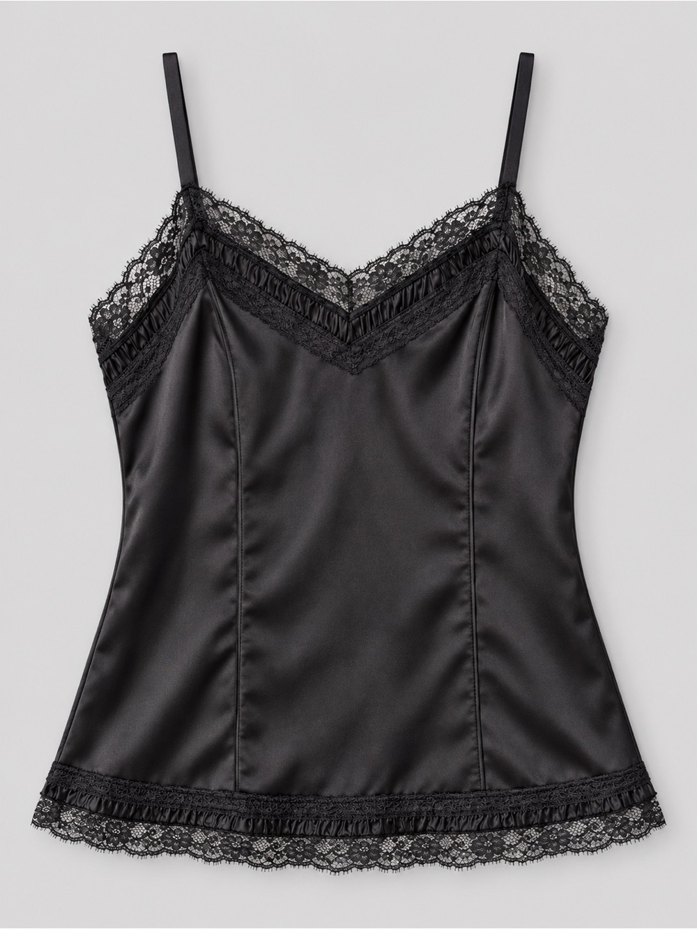 White House Black Market Black Satin Lace-Trim Camisole